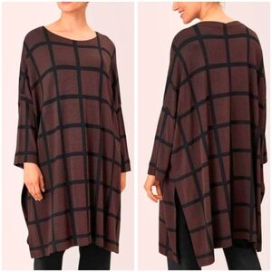 Masai Copenhagen Oversize Knit Tunic Top Dress Brown Black Plaid Size XS / S